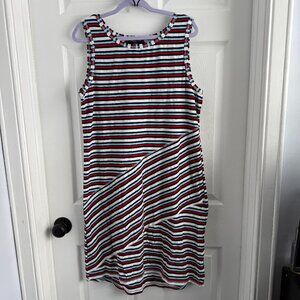 August Silk Red White Blue Mid length Tank Dress Sz XL